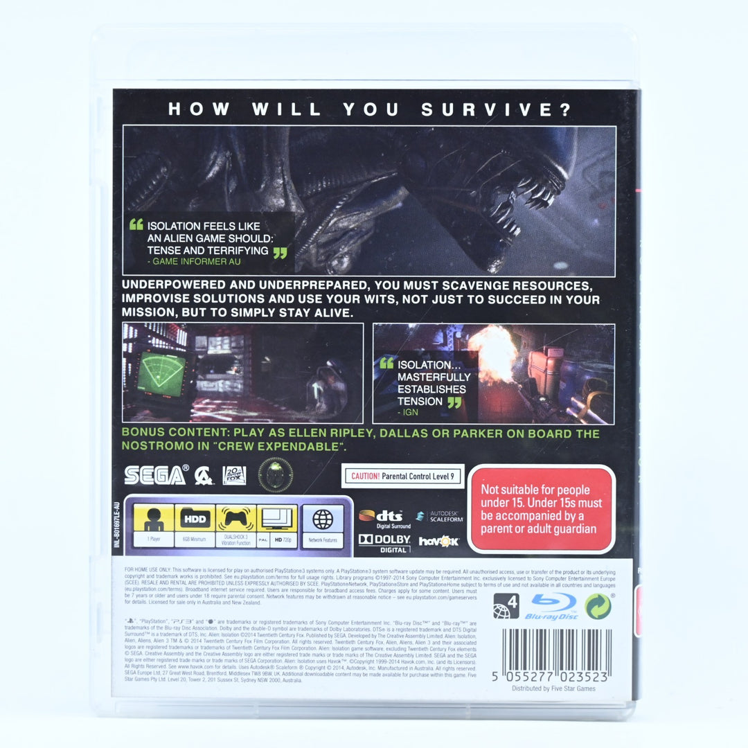 Alien Isolation: Nostromo Edition - Sony Playstation 3 / PS3 Game + Manual