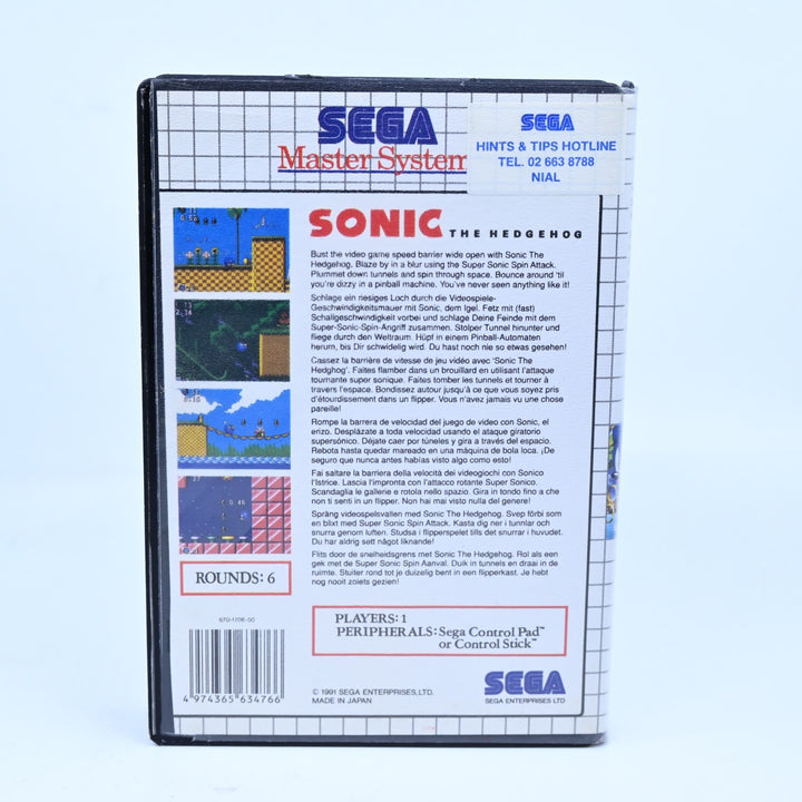 Sonic The Hedgehog - Sega Master System Game - No Manual - PAL - FREE POST!