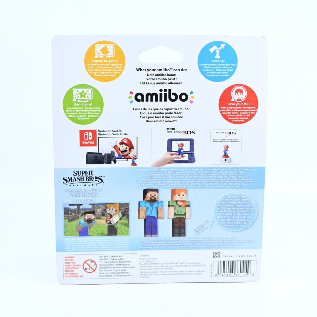 SEALED! Steve & Alex - Amiibo - Super Smash Bros. Collection - Minecraft - Toy