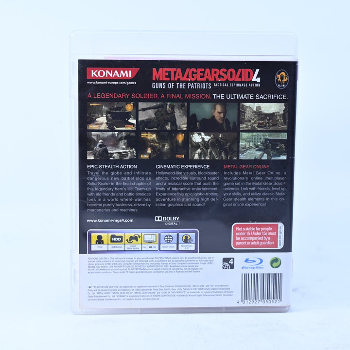 Metal Gear Solid 4: Guns of the Patriots - PS3 Game + Manual - MINT DISC!