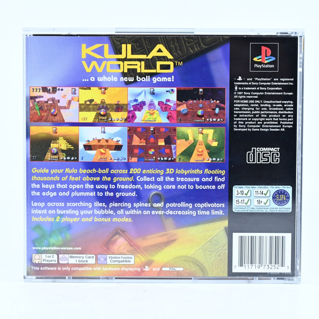 LIKE NEW! Kula World - Sony Playstation 1 / PS1 Game + Manual - PAL - MINT DISC!