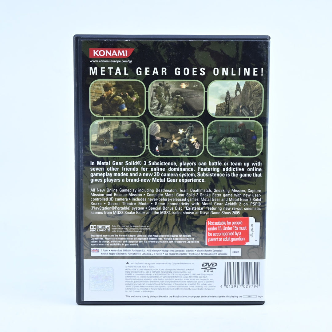 Metal Gear Solid 3: Subsistence - Sony Playstation 2 / PS2 Game + Manual - PAL