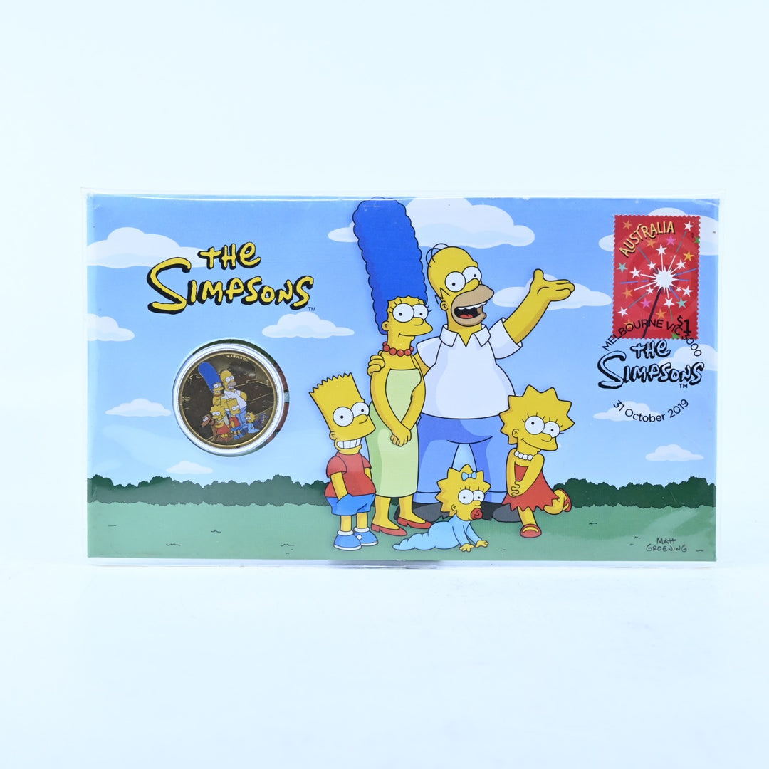 The Simpsons - 2019 Coloured Tuvalu $1 Coin + Stamp &amp; Coin Cover - Misc