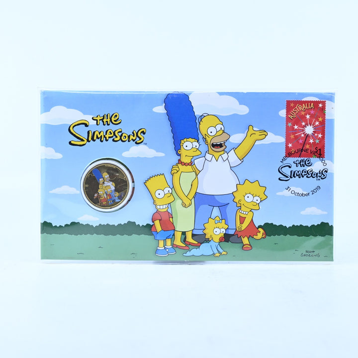 The Simpsons - 2019 Coloured Tuvalu $1 Coin + Stamp &amp; Coin Cover - Misc