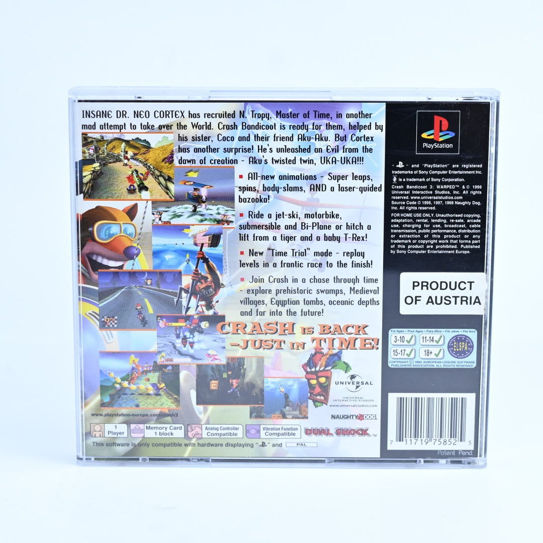 Crash Bandicoot 3: Warped - Sony Playstation 1 / PS1 Game + Manual - PAL
