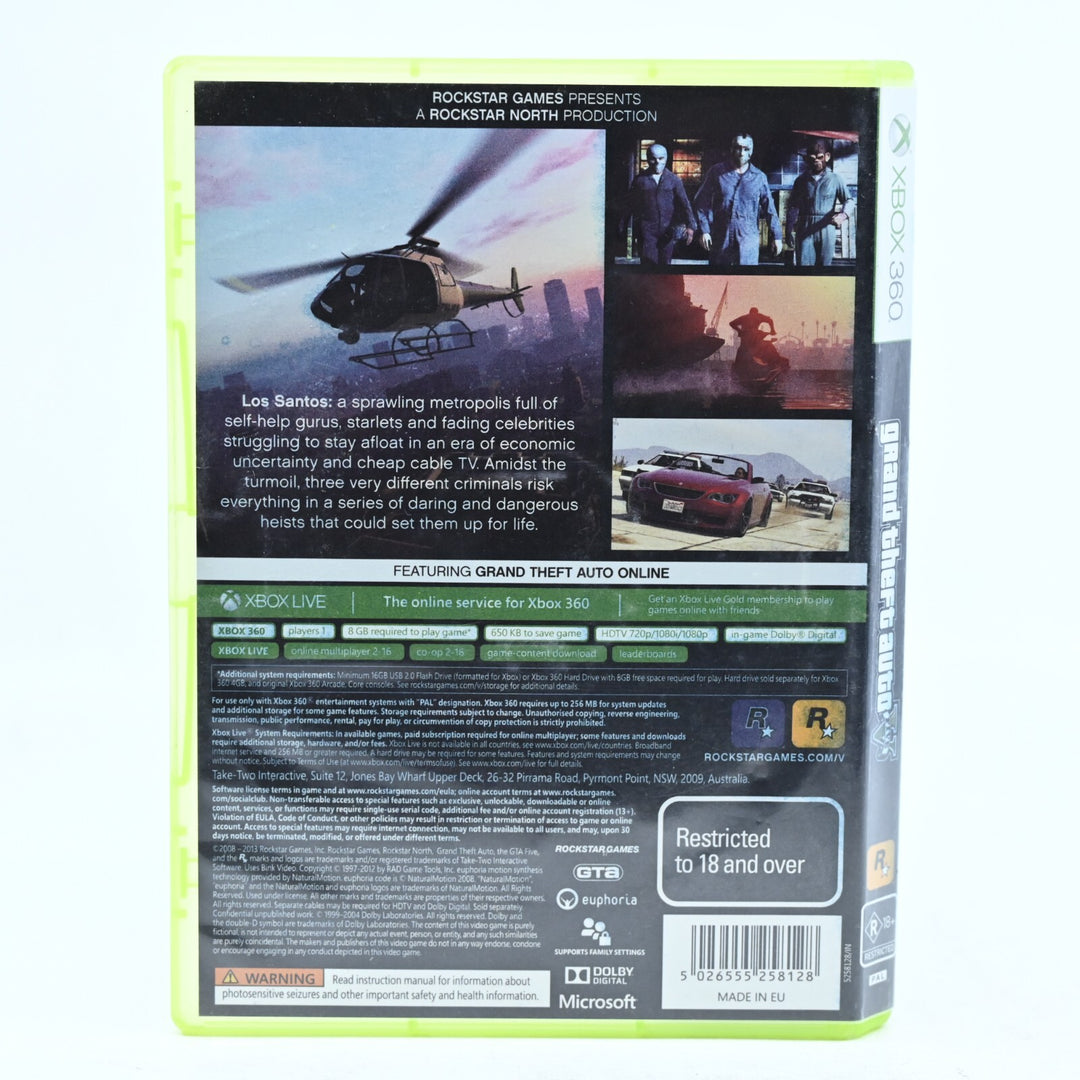 Grand Theft Auto V 5 - Xbox 360 Game + Manual + Map- PAL - FREE POST!