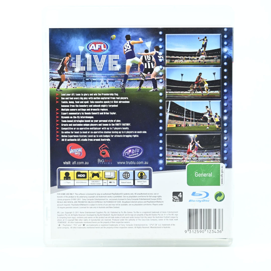 AFL Live - Sony Playstation 3 / PS3 Game - MINT DISC!