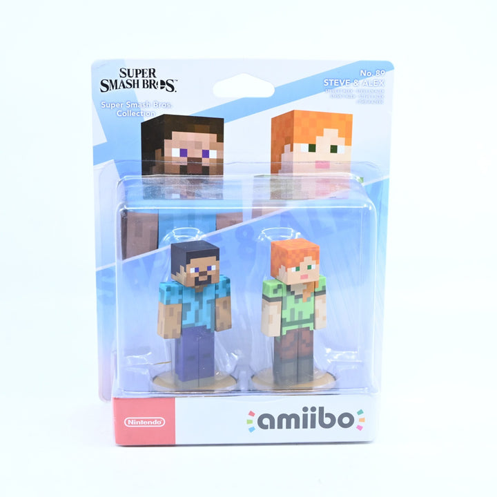 SEALED! Steve & Alex - Amiibo - Super Smash Bros. Collection - Minecraft - Toy