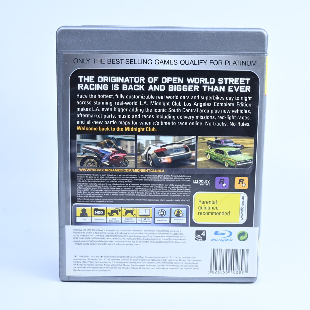 Midnight Club: Los Angeles - Complete Edition - PS3 Game + Manual - MINT DISC!
