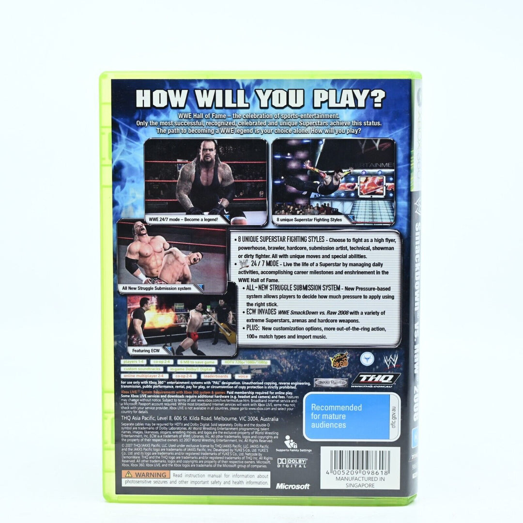 WWE Smackdown Vs Raw 2008 - Xbox 360 Game + Manual - PAL - NEAR MINT DISC!