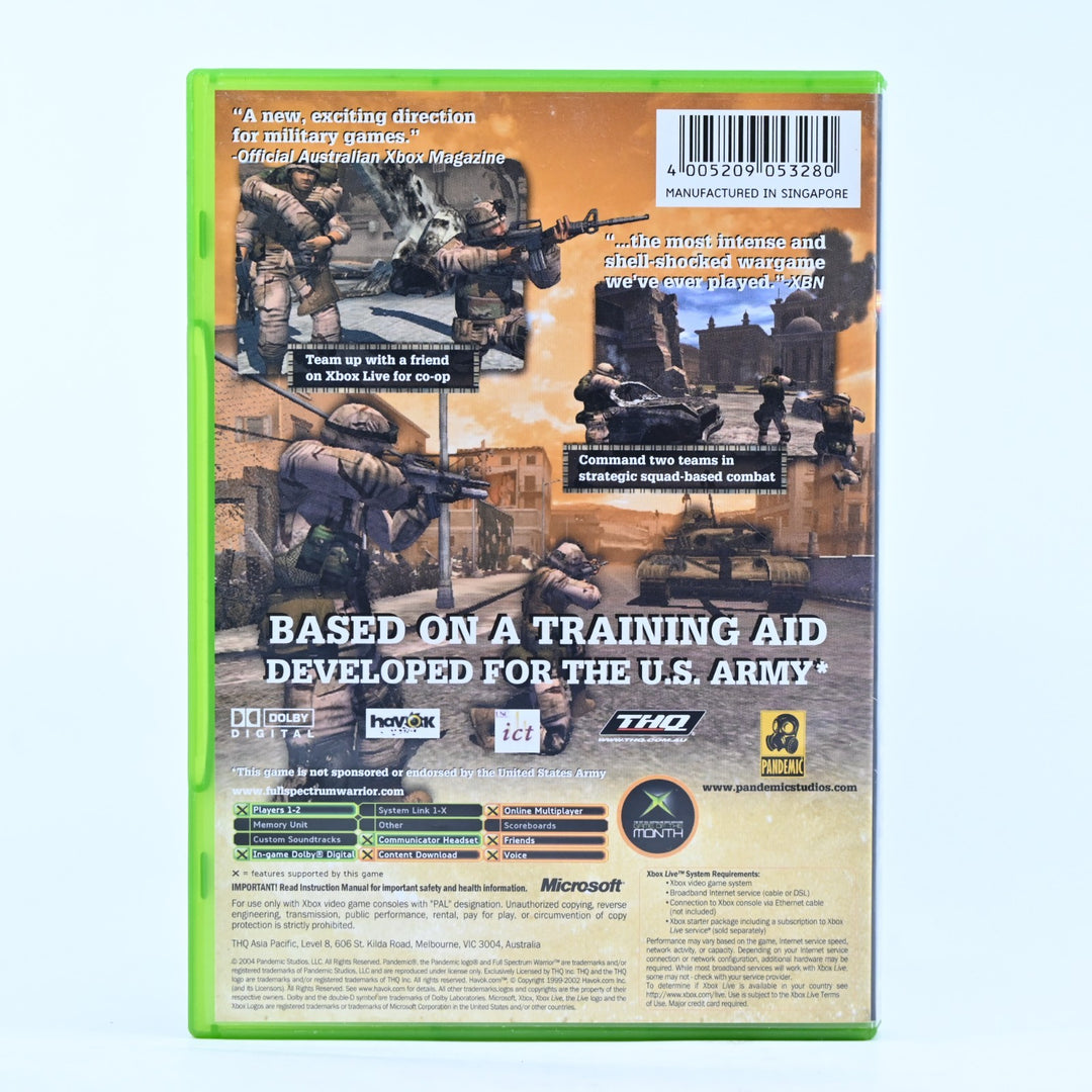 Full Spectrum Warrior - Original Xbox Game + Manual - PAL - MINT DISC!