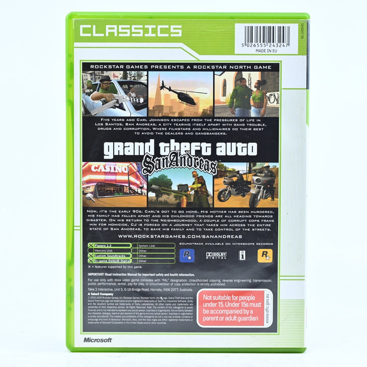 Grand Theft Auto: San Andreas - Original Xbox Game + Manual - No Map - MINT DISC
