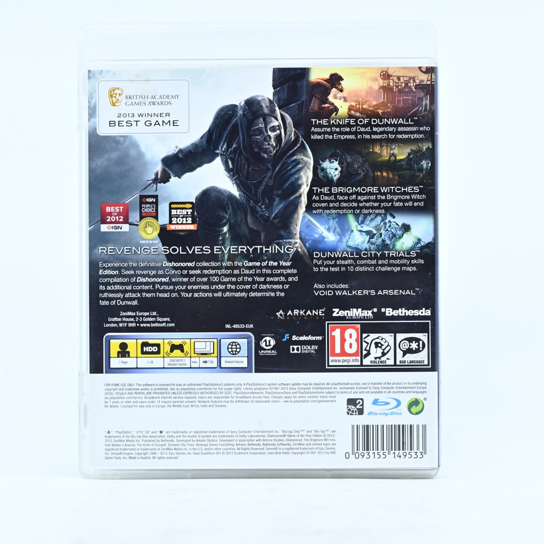 Dishonored: Game of the Year Edition - Sony Playstation 3 / PS3 Game + Manual