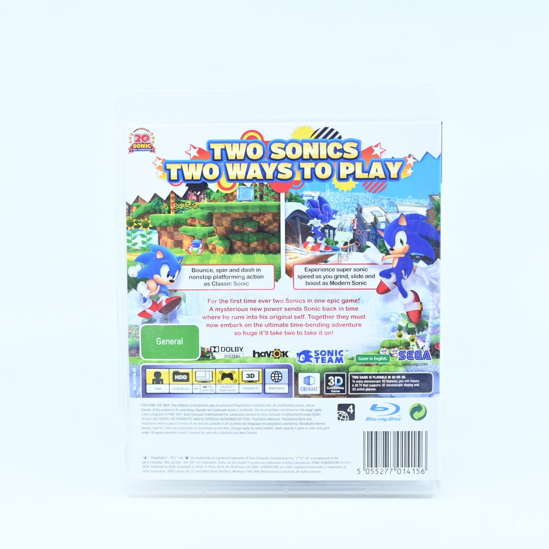 Sonic Generations - Sony Playstation 3 / PS3 Game + Manual - FREE POST!