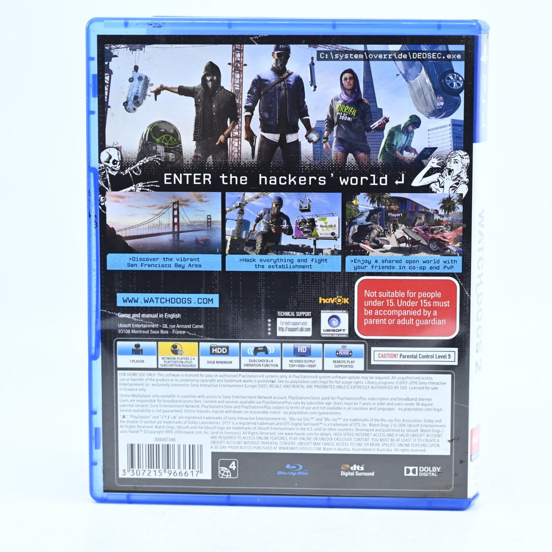 Watch Dogs 2 - Sony Playstation 4 / PS4 Game - FREE POST!