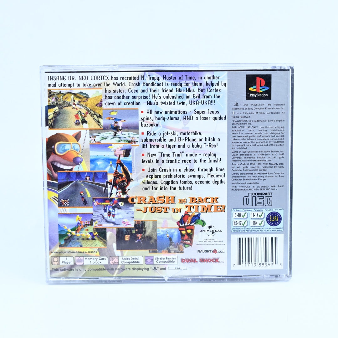 Crash Bandicoot 3: Warped - Sony Playstation 1 / PS1 Game + Manual -MINT DISC!