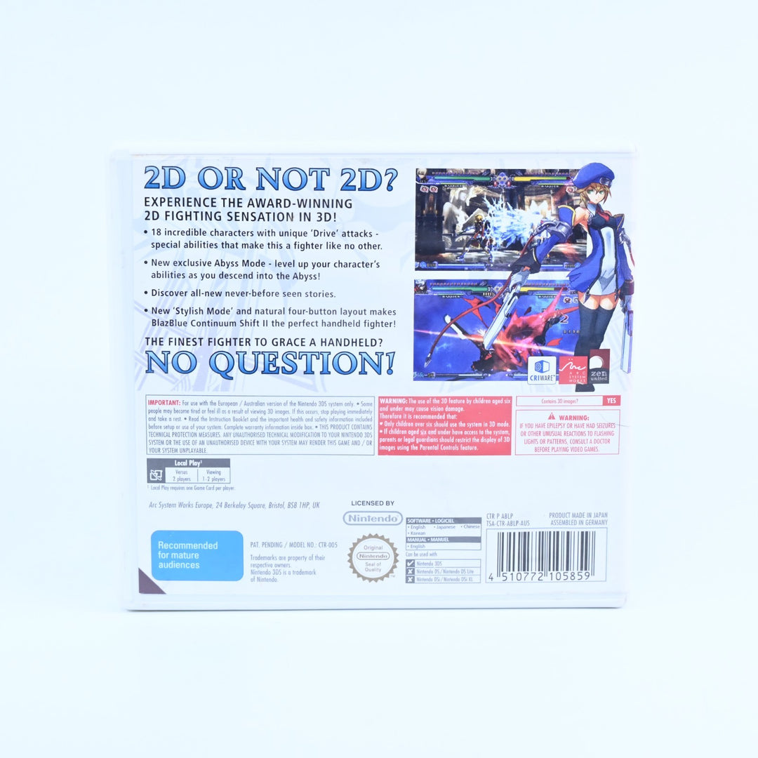 BlazBlue: Continuum Shift - Nintendo 3DS Game - PAL + Manual - FREE POST!
