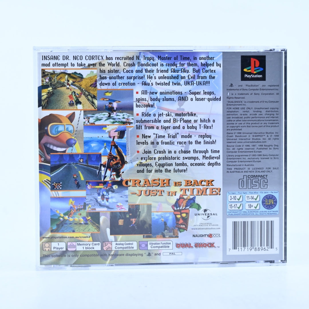 Crash Bandicoot 3 Warped - Sony Playstation 1 / PS1 Game + Manual - PAL