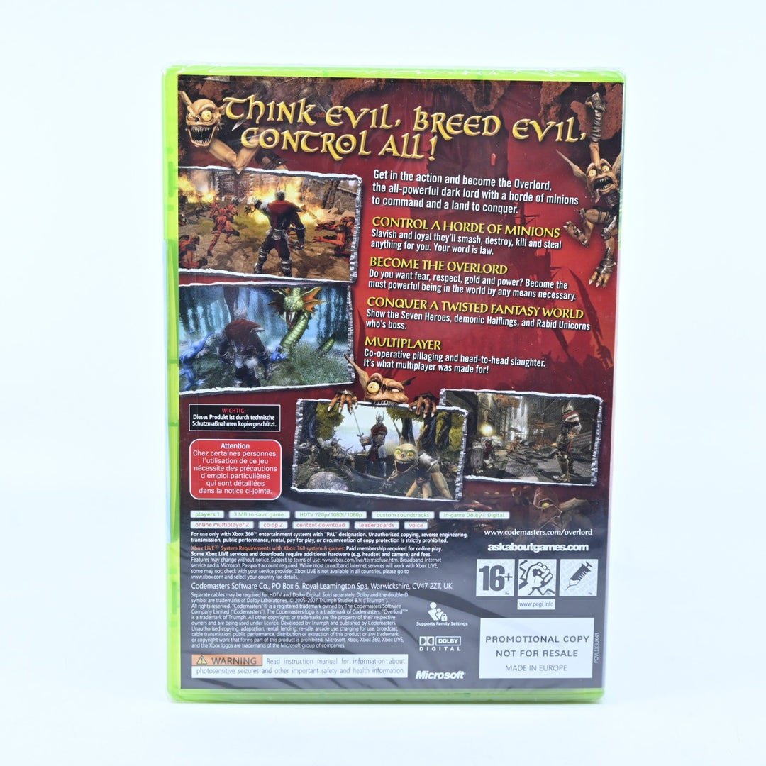 SEALED! Overlord - Promotional Copy - Xbox 360 Game + Manual - PAL