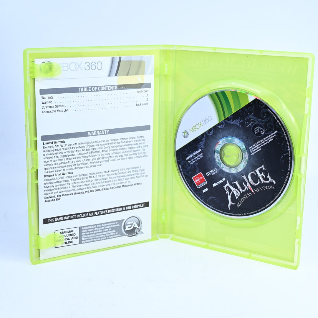 Alice Madness Returns - Xbox 360 Game + Manual - PAL - MINT DISC!