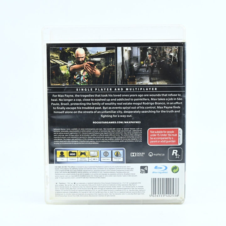 Max Payne 3 - Sony Playstation 3 / PS3 Game + Manual - FREE POST!