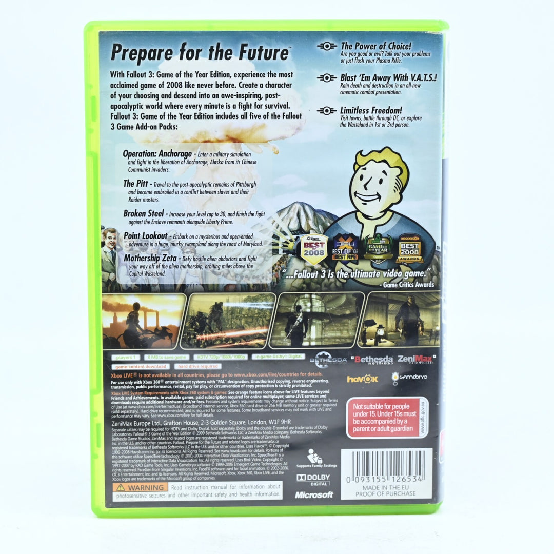 Fallout 3 GOTY Missing DLC Disc - Xbox 360 Game + Manual - PAL