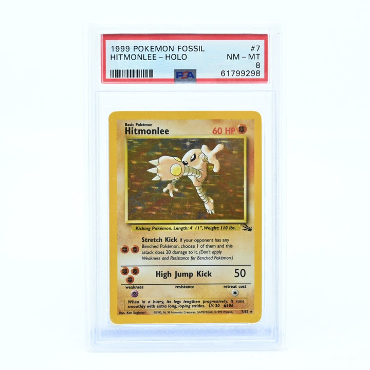 Hitmonlee Holo PSA 8 Pokemon Card - 1999 Pokemon Fossil Set 7/62