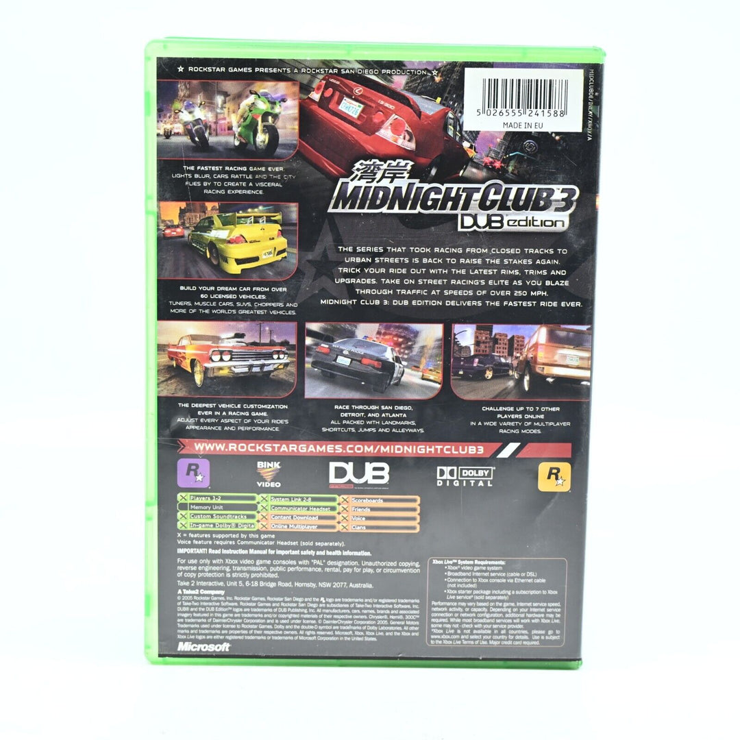 Midnight Club 3 Dub Edition - Original Xbox Game + Manual - NEAR MINT DISC!