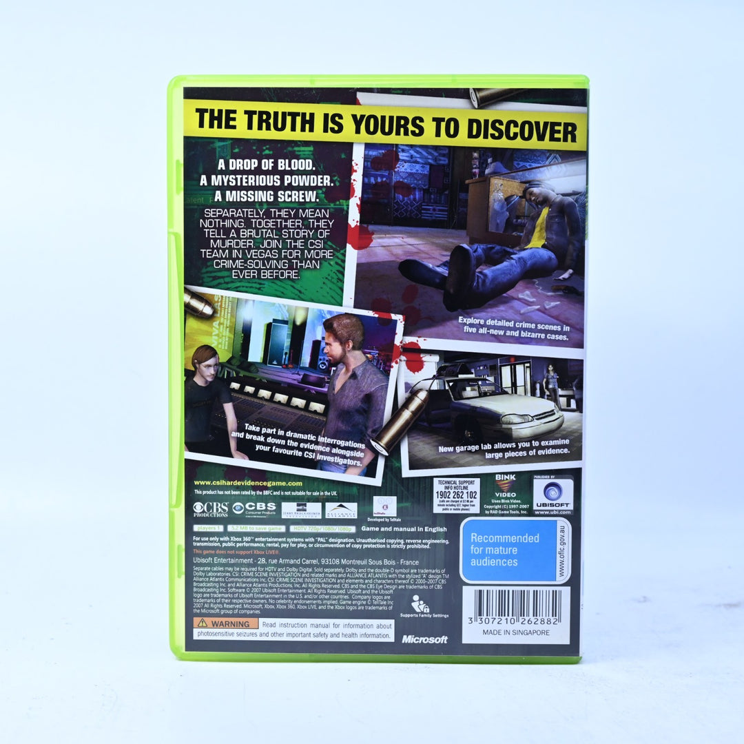 CSI: Crime Scene Investigation Hard Evidence - Xbox 360 Game + Manual