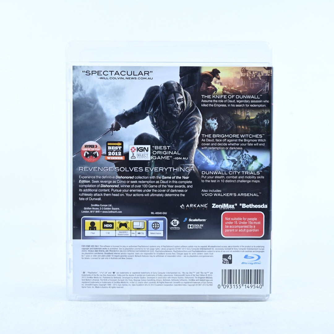 Dishonored - Game Of The Year Edition - Sony Playstation 3 / PS3 Game + Manual