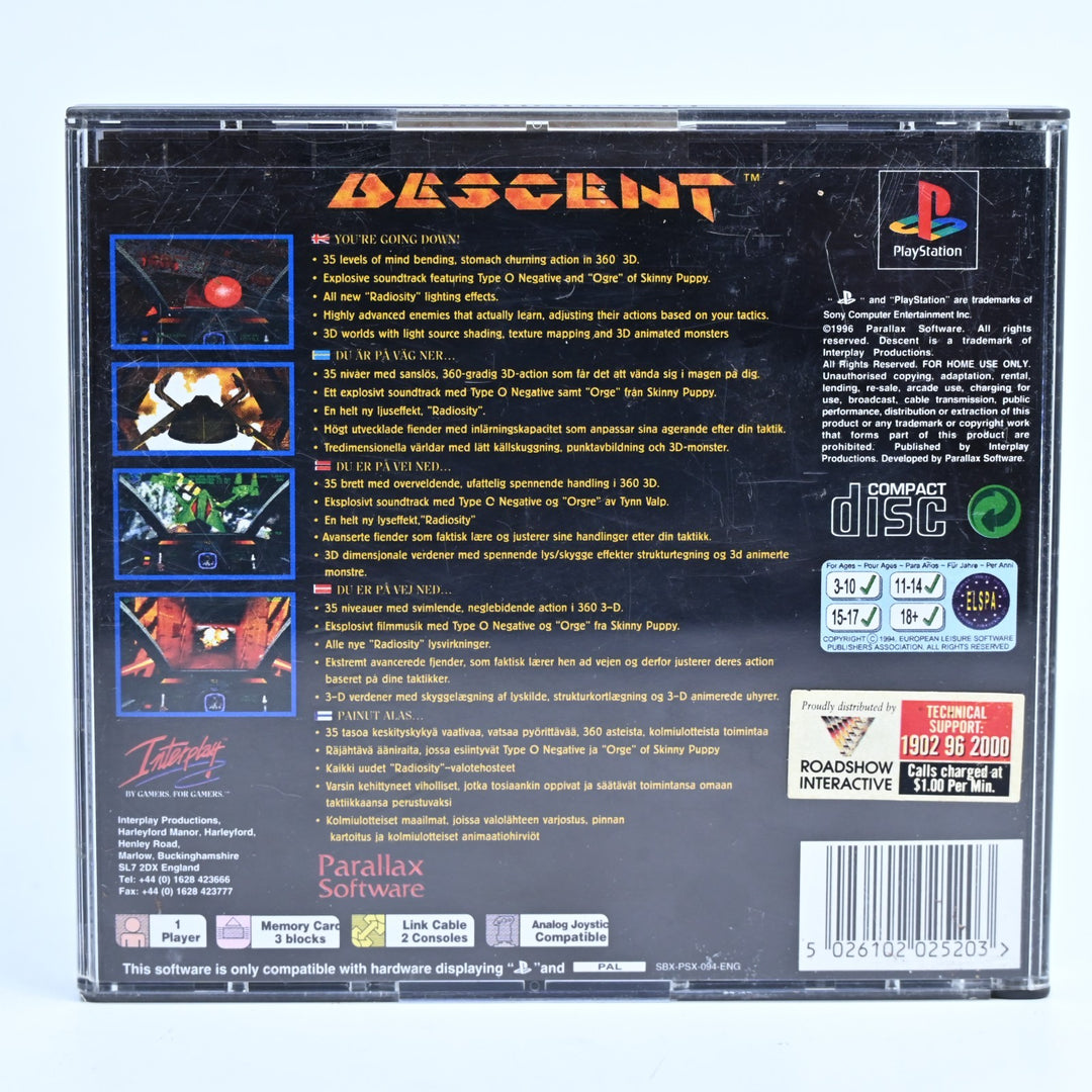 Descent - Sony Playstation 1 / PS1 Game + 2 Manuals - PAL - MINT DISC!