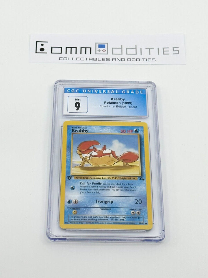 Krabby 1st Edition CGC 9 Pokemon Card - 1999 Fossil Set 51/62 - FREE POST!