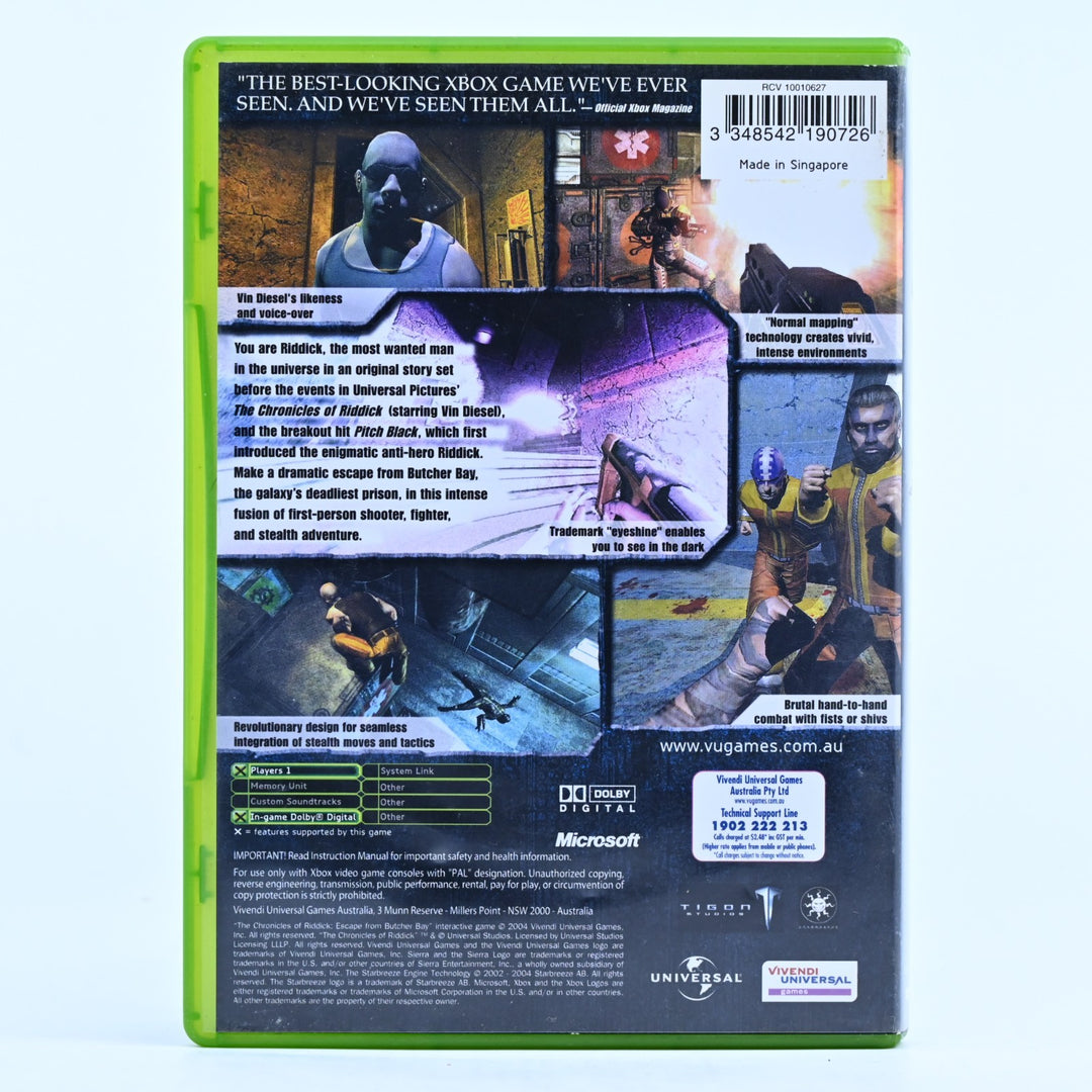 The Chronicles of Riddick Escape From Butcher Bay - Original Xbox Game + Manual