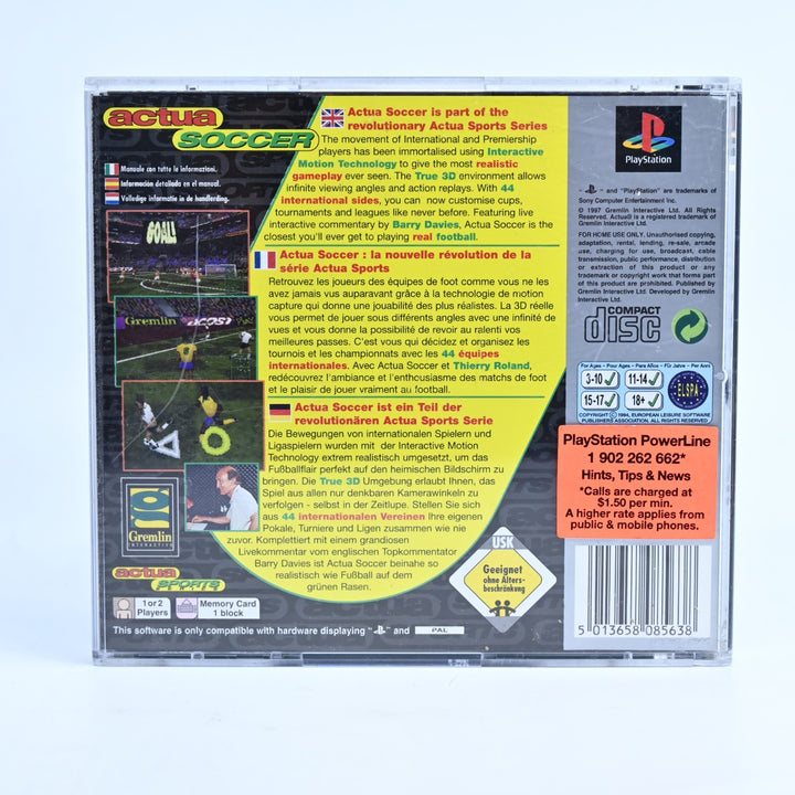 Actua Soccer - Sony Playstation 1 / PS1 Game + Manual - PAL - MINT DISC!