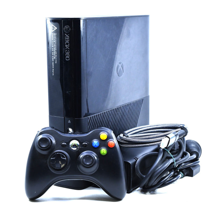 Black Xbox 360 E Console - GENUINE CONTROLLERS + CABLES - PAL - FREE POST!