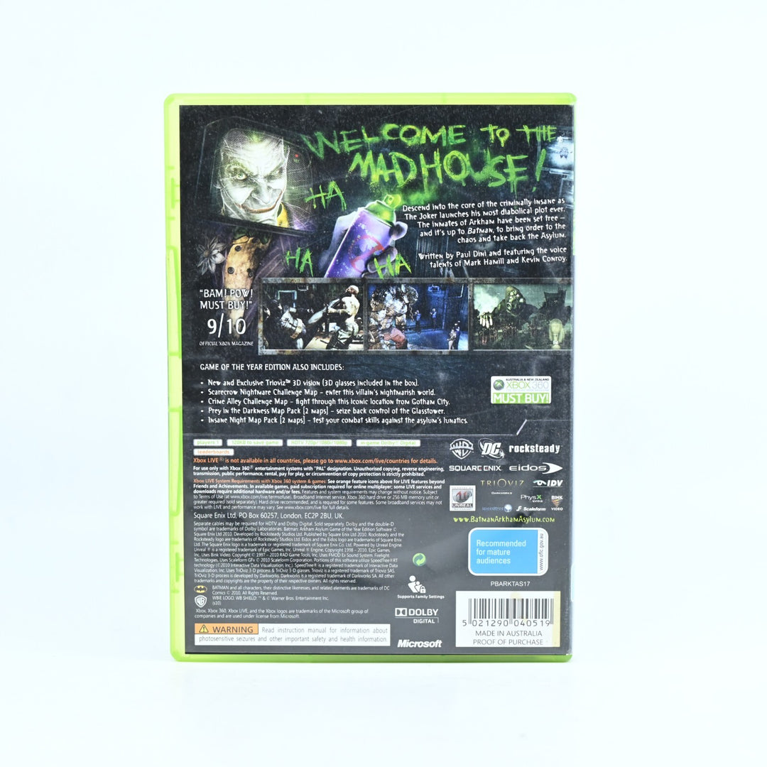 Batman: Arkham Asylum - Xbox 360 Game + Manual - PAL - MINT DISC