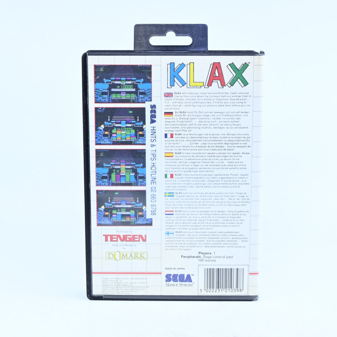 KLAX - Sega Master System Game + Manual - PAL - FREE POST!