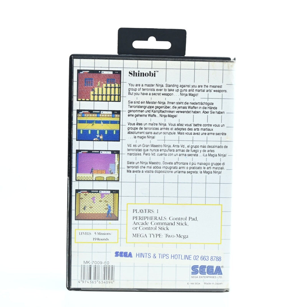 Shinobi - No Manual - Sega Master System Game - PAL - FREE POST!