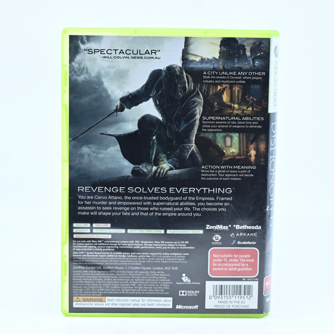 Dishonored - Xbox 360 Game + Manual - PAL