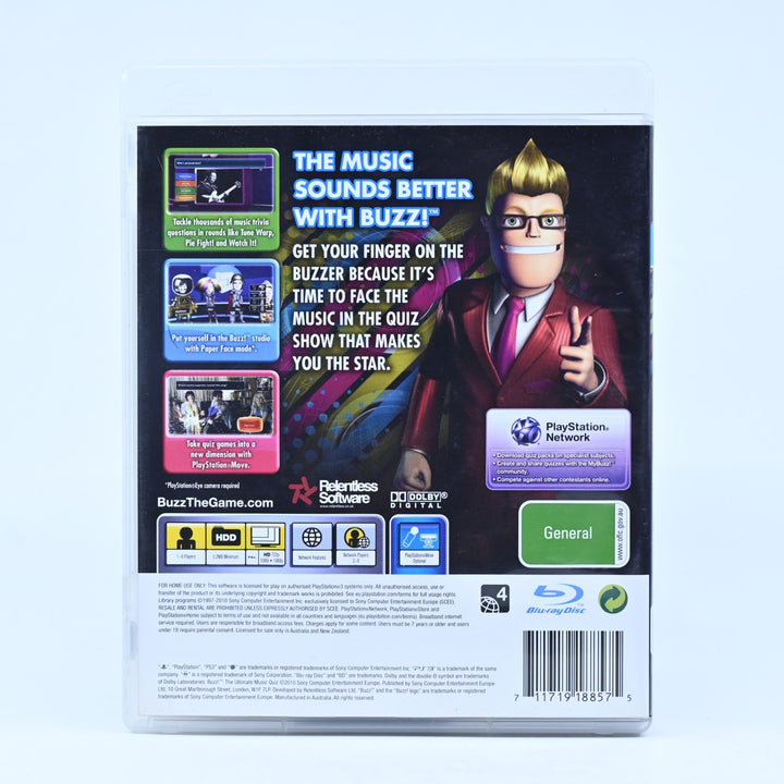 Buzz! The Ultimate Music Quiz - Sony Playstation 3 / PS3 Game + Manual