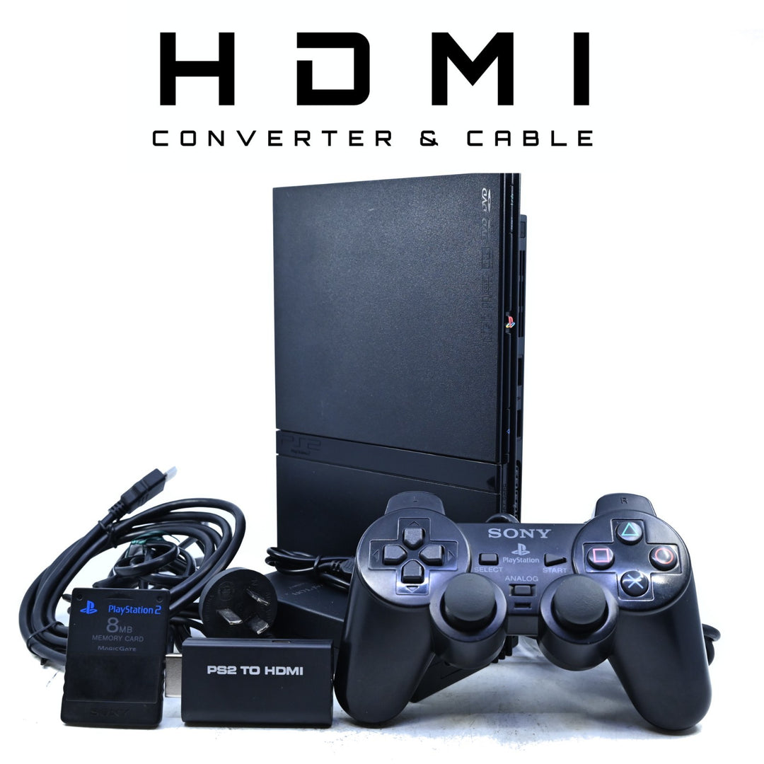 Sony Playstation 2 / PS2 Console - Slim - GENUINE CONTROLLER + HDMI - Back Wear