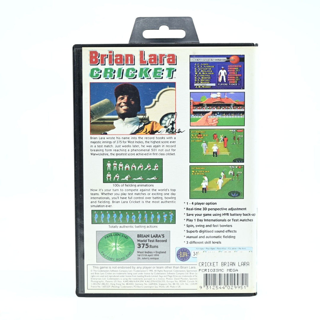 Brian Lara Cricket + Manual - Sega Mega Drive Game - PAL - FREE POST!