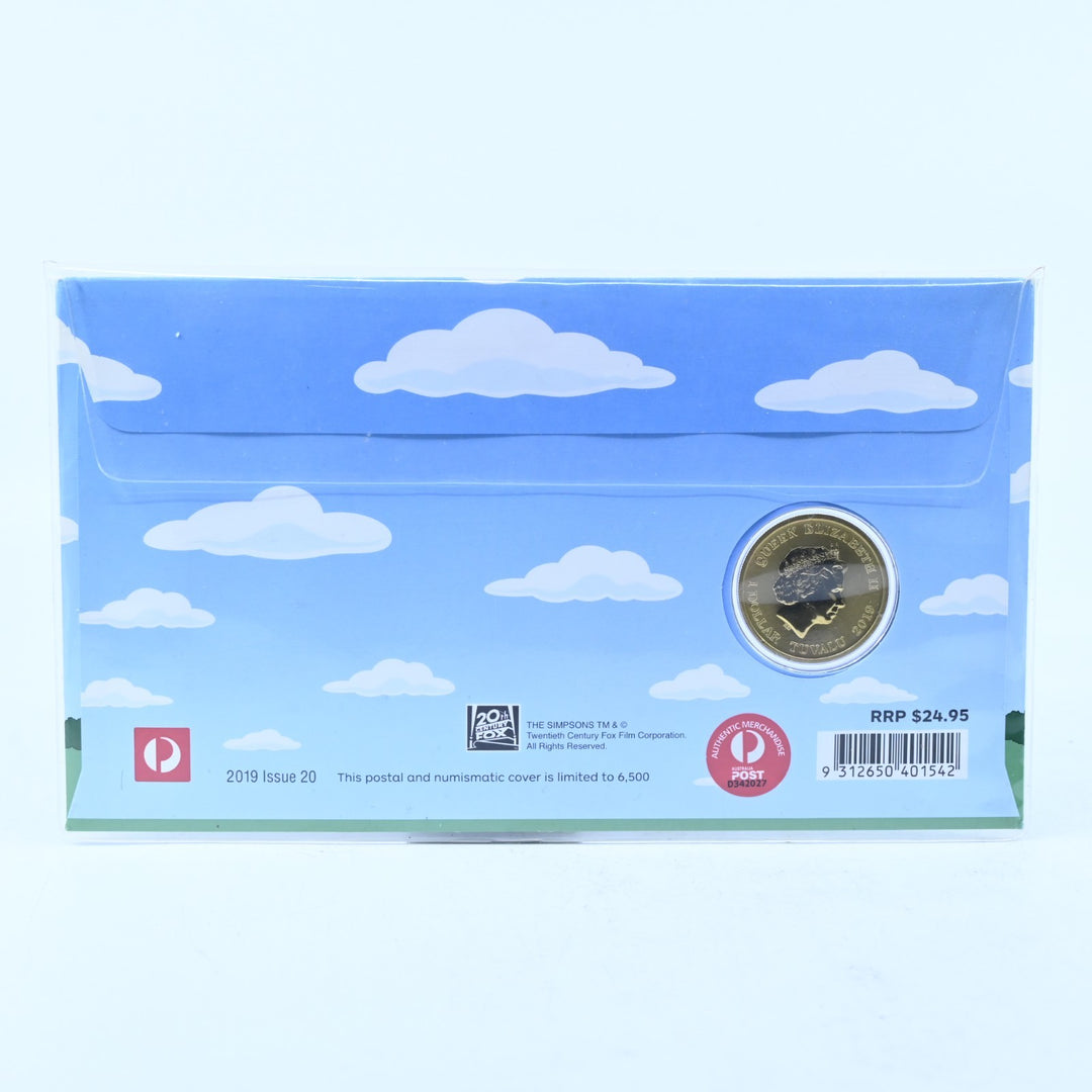 The Simpsons - 2019 Coloured Tuvalu $1 Coin + Stamp &amp; Coin Cover - Misc