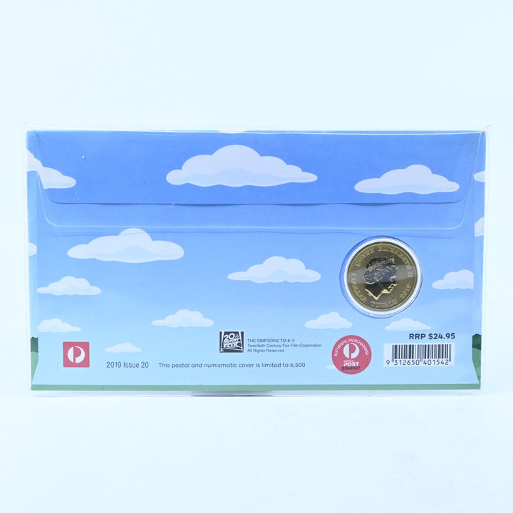 The Simpsons - 2019 Coloured Tuvalu $1 Coin + Stamp &amp; Coin Cover - Misc
