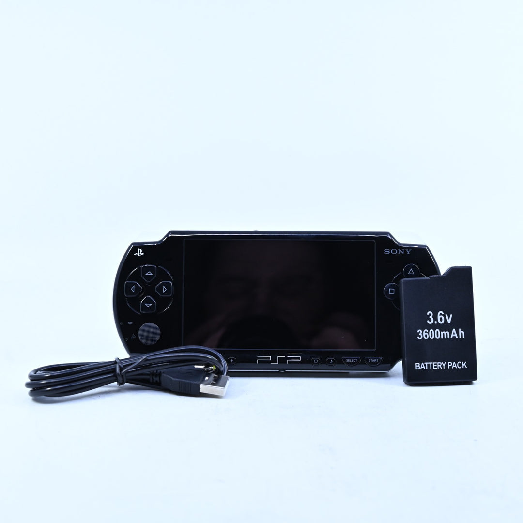 Black Reshell &amp; Rebuilt - PSP Console - PSP-2002 - 2000 + NEW BATTERY