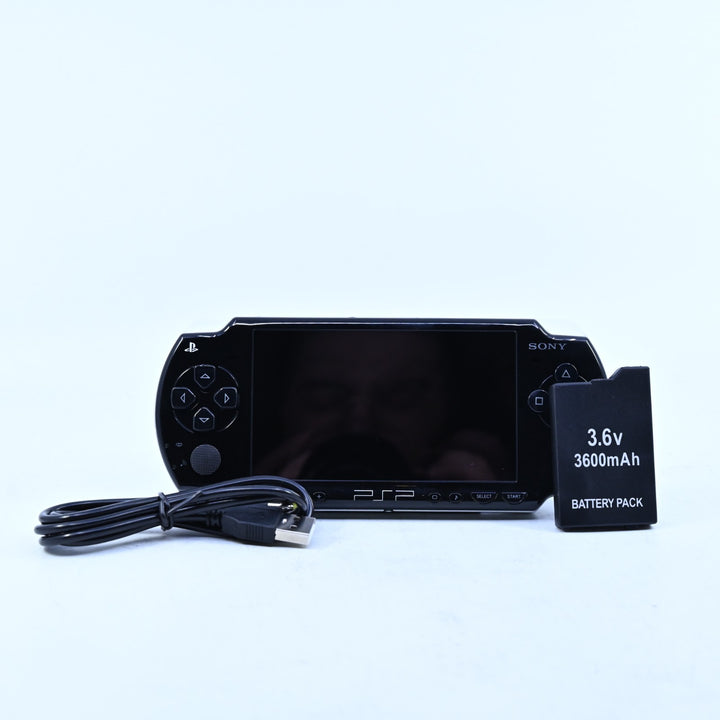 Black Reshell &amp; Rebuilt - PSP Console - PSP-2002 - 2000 + NEW BATTERY