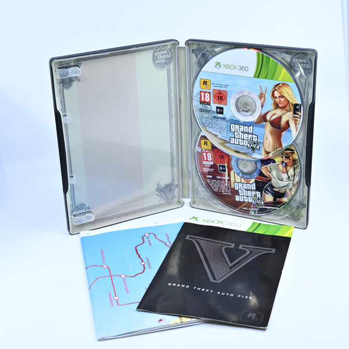 Grand Theft Auto V - Steelbook - Xbox 360 Game + Manual + Map - PAL