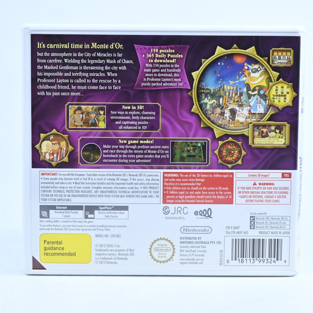 Professor Layton and the Miracle Mask - Nintendo 3DS Game - PAL + Manual
