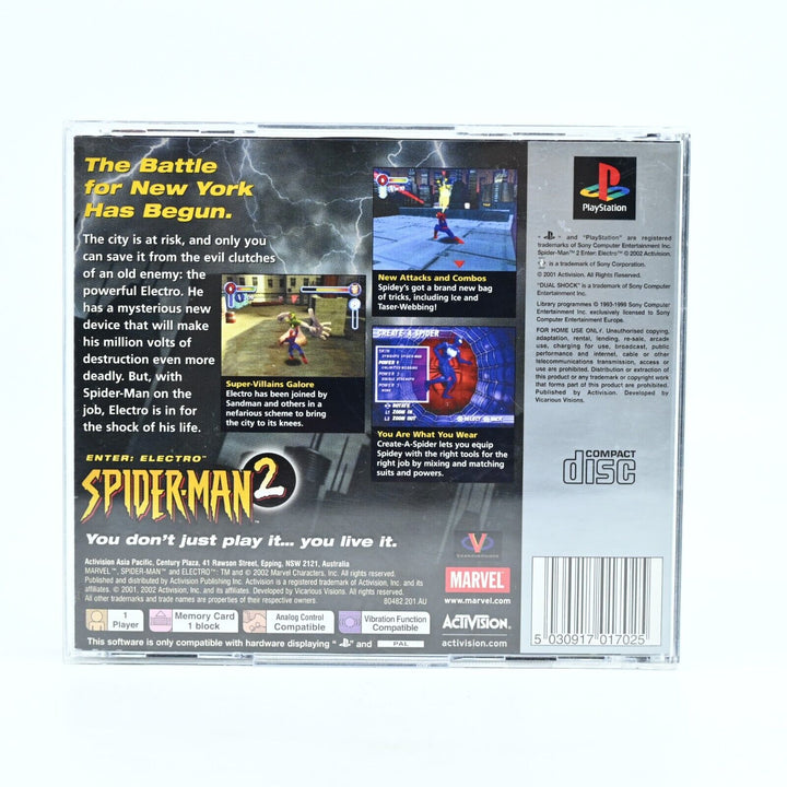 Spider-Man 2: Enter Electro + Manual - Sony Playstation 1 / PS1 Game - MINT DISC