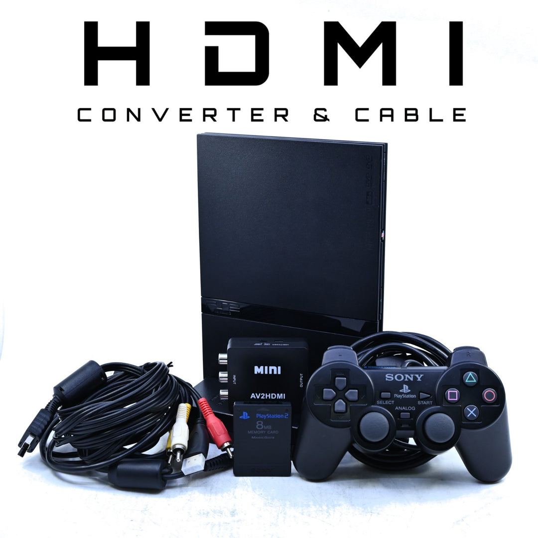 Sony Playstation 2 / PS2 Console - Slim - (1 or 2) GENUINE CONTROLLERS + HDMI
